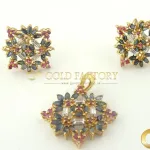 Blue Sapphire and Ruby Pendant Set