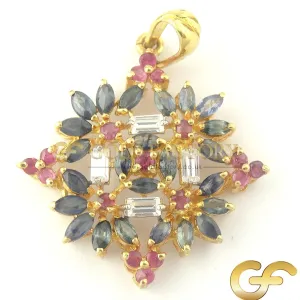 Blue Sapphire and Ruby Pendant Set