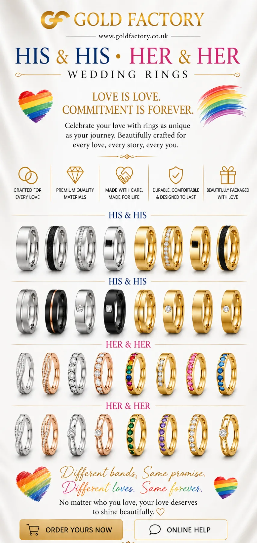 His and his, her and her wedding rings from Gold Factory, crafted to honour every couple