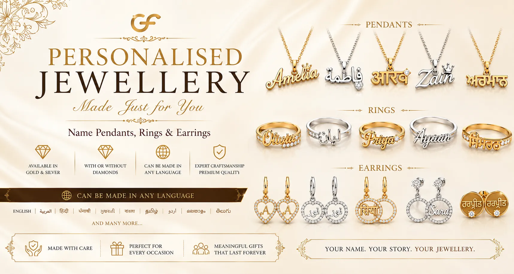 Personalised jewellery from Gold Factory, names, initials and custom made pieces