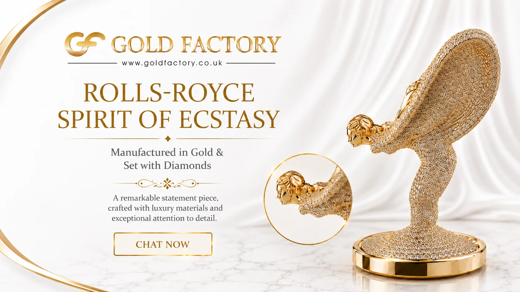 The Rolls-Royce Spirit of Ecstasy recreated in gold by Gold Factory