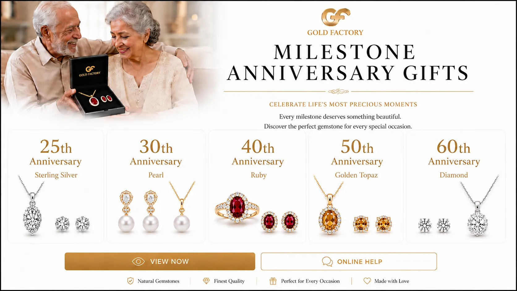 Anniversary gold jewellery gifts from Gold Factory