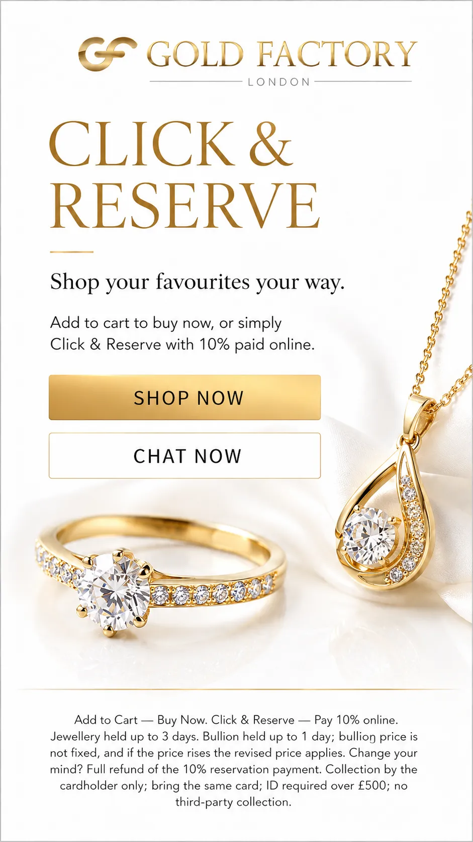 Click and Reserve at Gold Factory, hold a piece online and see it in store